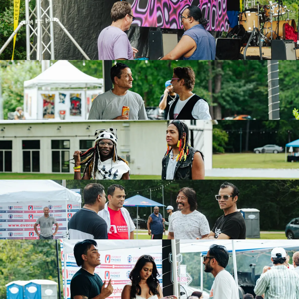 Artists, organizers, and guests connecting around the festival grounds