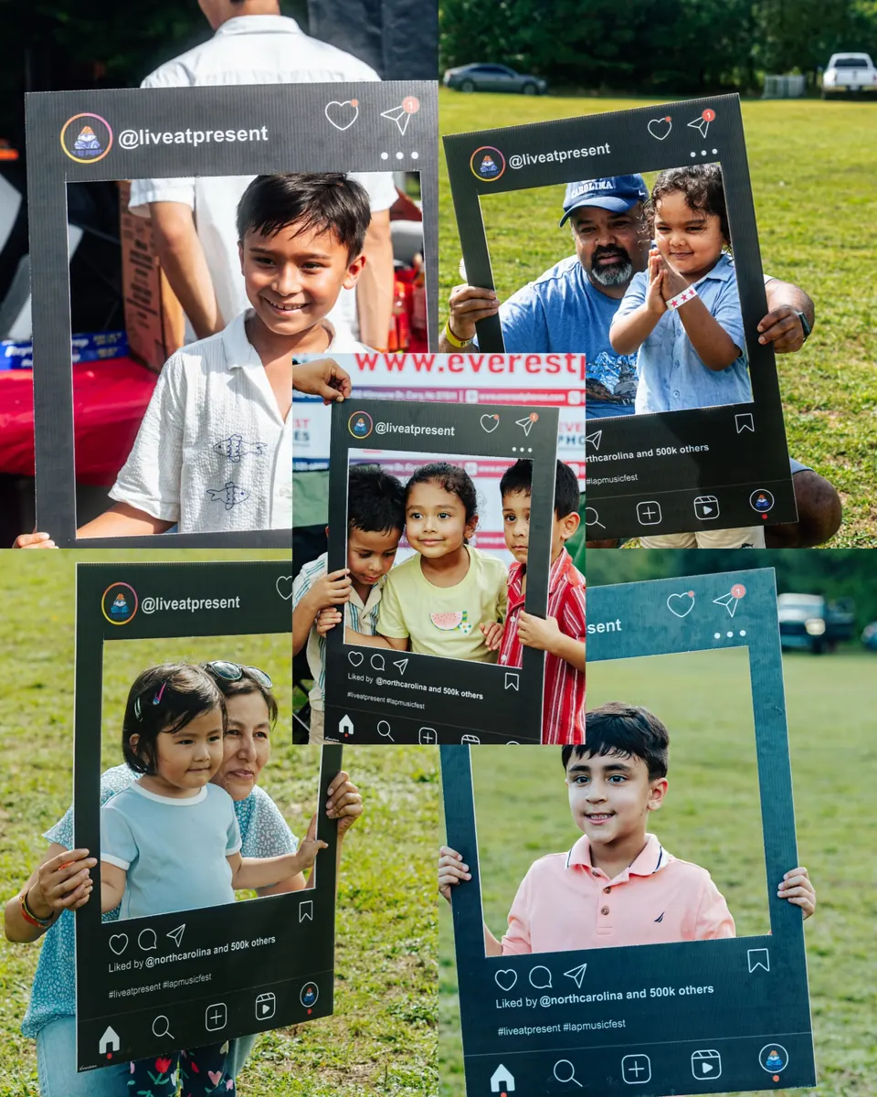 Children and families enjoying the festival photo frame