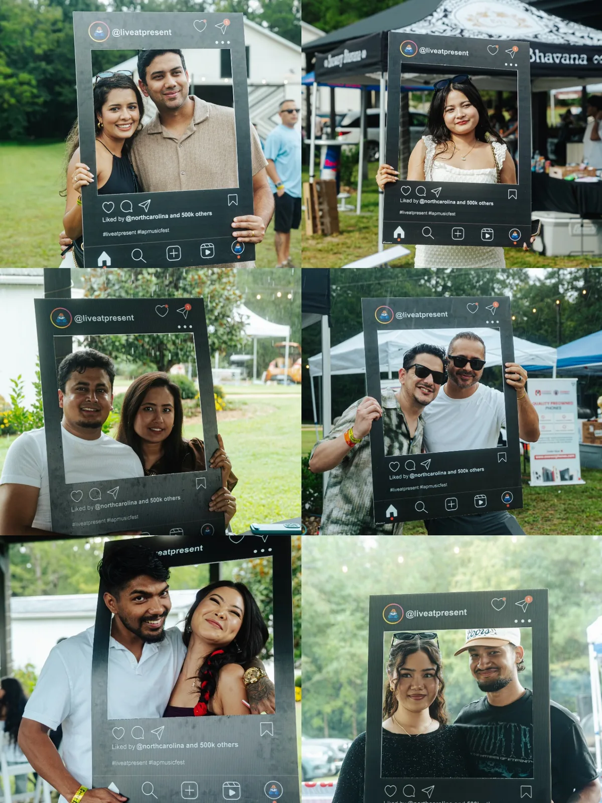 Festival guests posing with the Live At Present photo frame