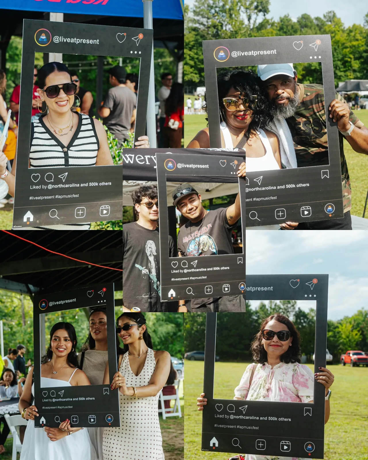 Festival portraits featuring guests with the Live At Present frame